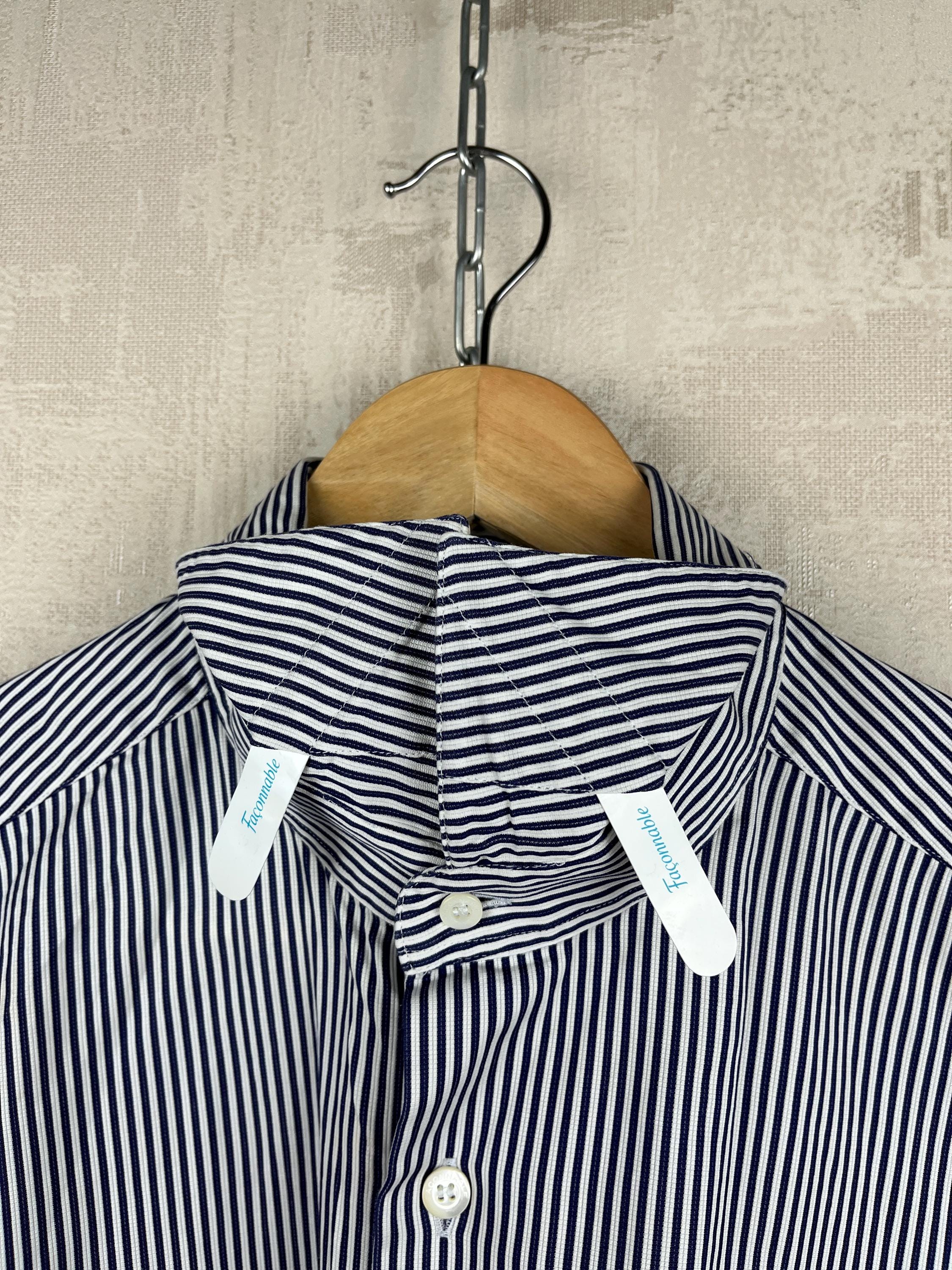 faconnable dress shirts Faconnable Striped Long Sleeve Men's Dress Shirt Size 42 - 16.5 Classic  White / Blue Formal