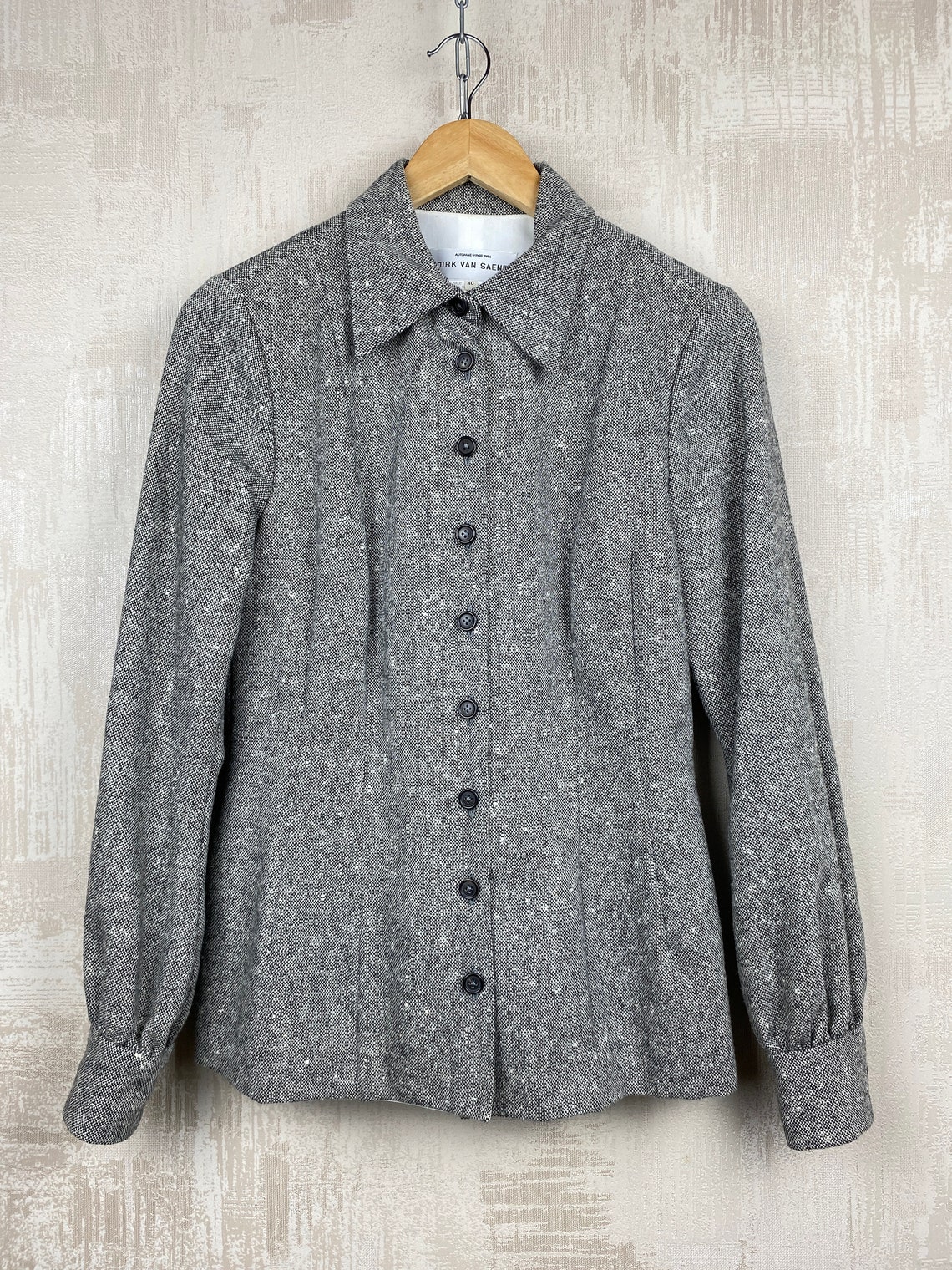 Dirk Van Saene Vintage Wool Gray Shirt Women's Blazer Made in Belgium Size 40, foto 3 di 5