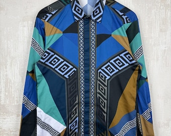 Vintage Versace Kollektion Trend Shirt Herren Größe 40 / 15 (3/4) Geometrischer Druck Button Up