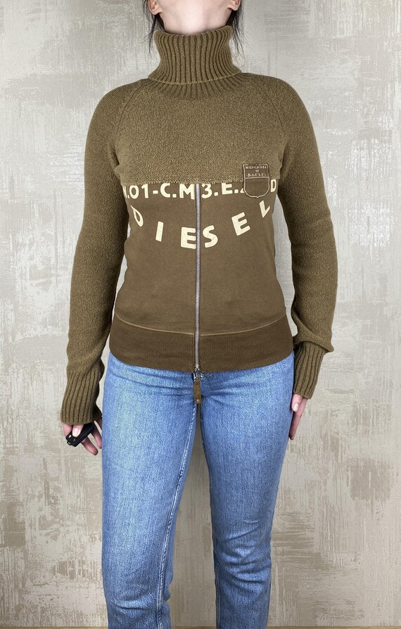 Diesel Vintage Y2K Beige Wool Cotton Patchwork Zip Jumper