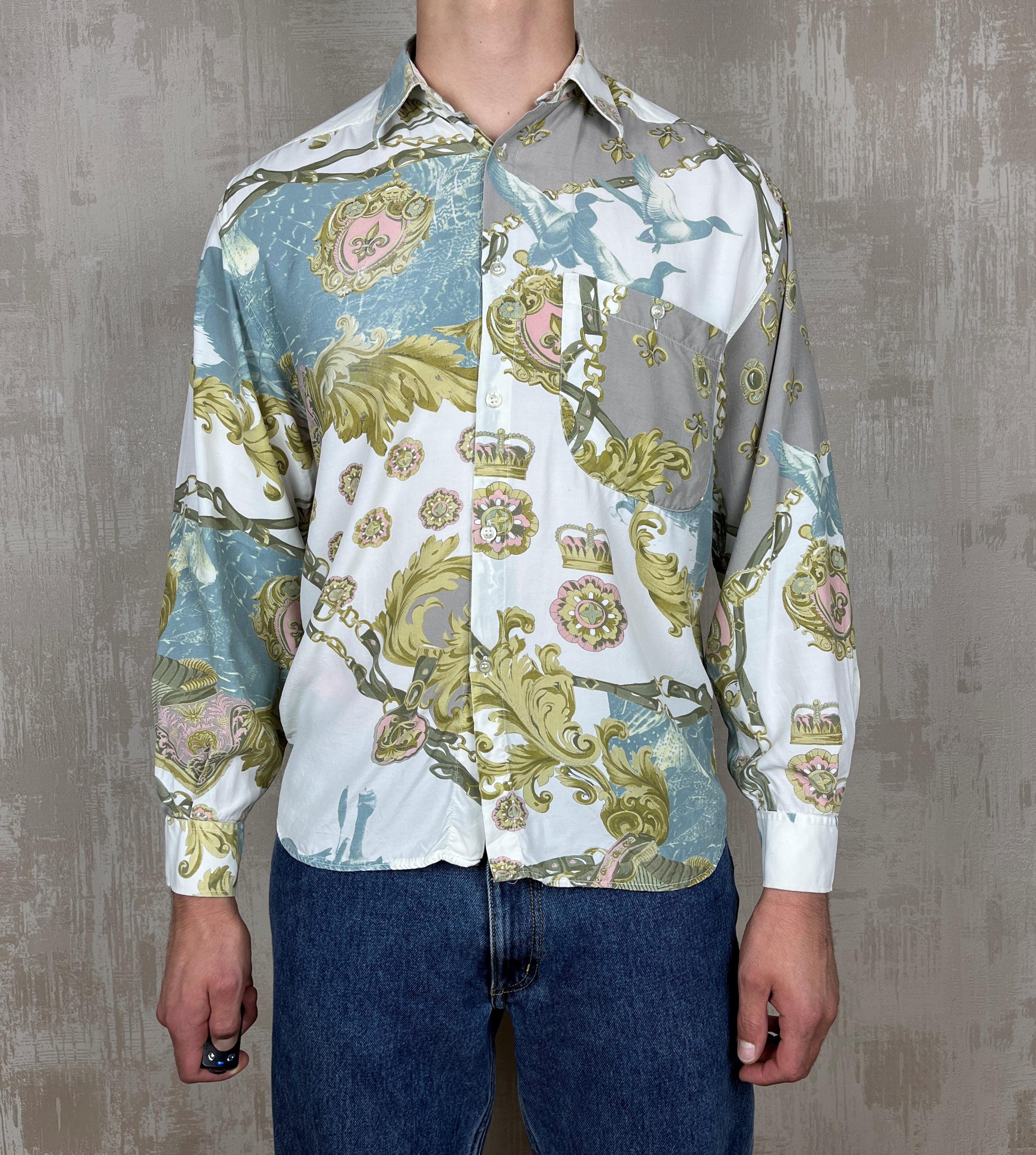Vintage E & M 90's Italian Baroque Pattern Long Sleeve Shirt Size
