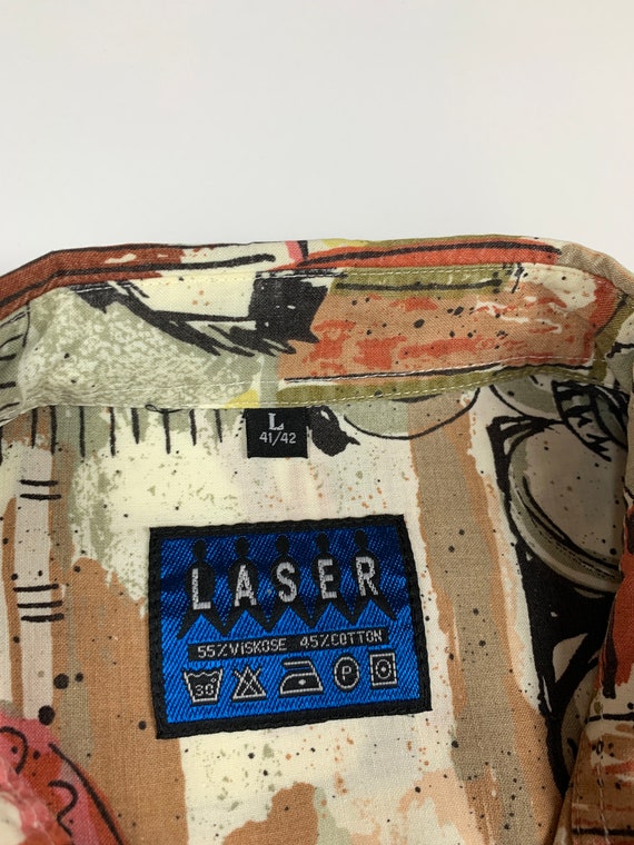 90's Laser Vintage Abstract Crazy Rave Men's Shir… - image 5