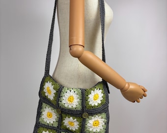 Bolso bandolera de ganchillo estilo abuela, de punto cuadrado, estilo boho, hippie.