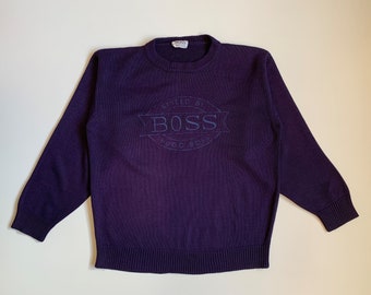 90er Hugo Boss Big Gesticktes Logo Vintage Herren Pullover Größe M Streetwear Retro