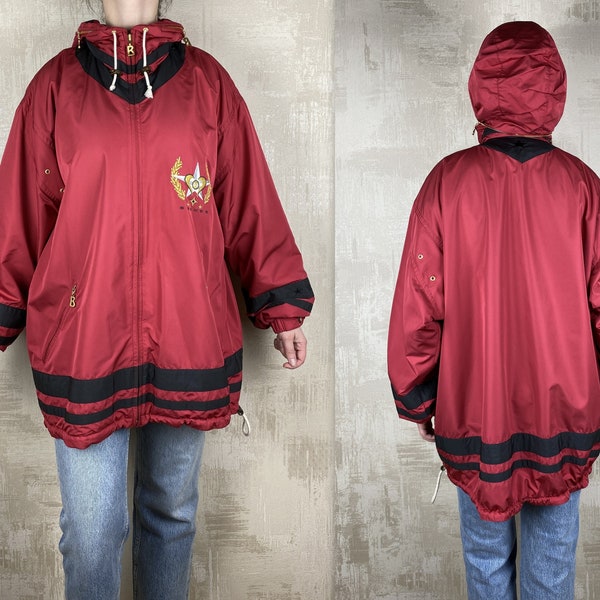 Bogner Vintage 90's Red Hooded Embroidered Logo Oversized Women's Jacket Size 42