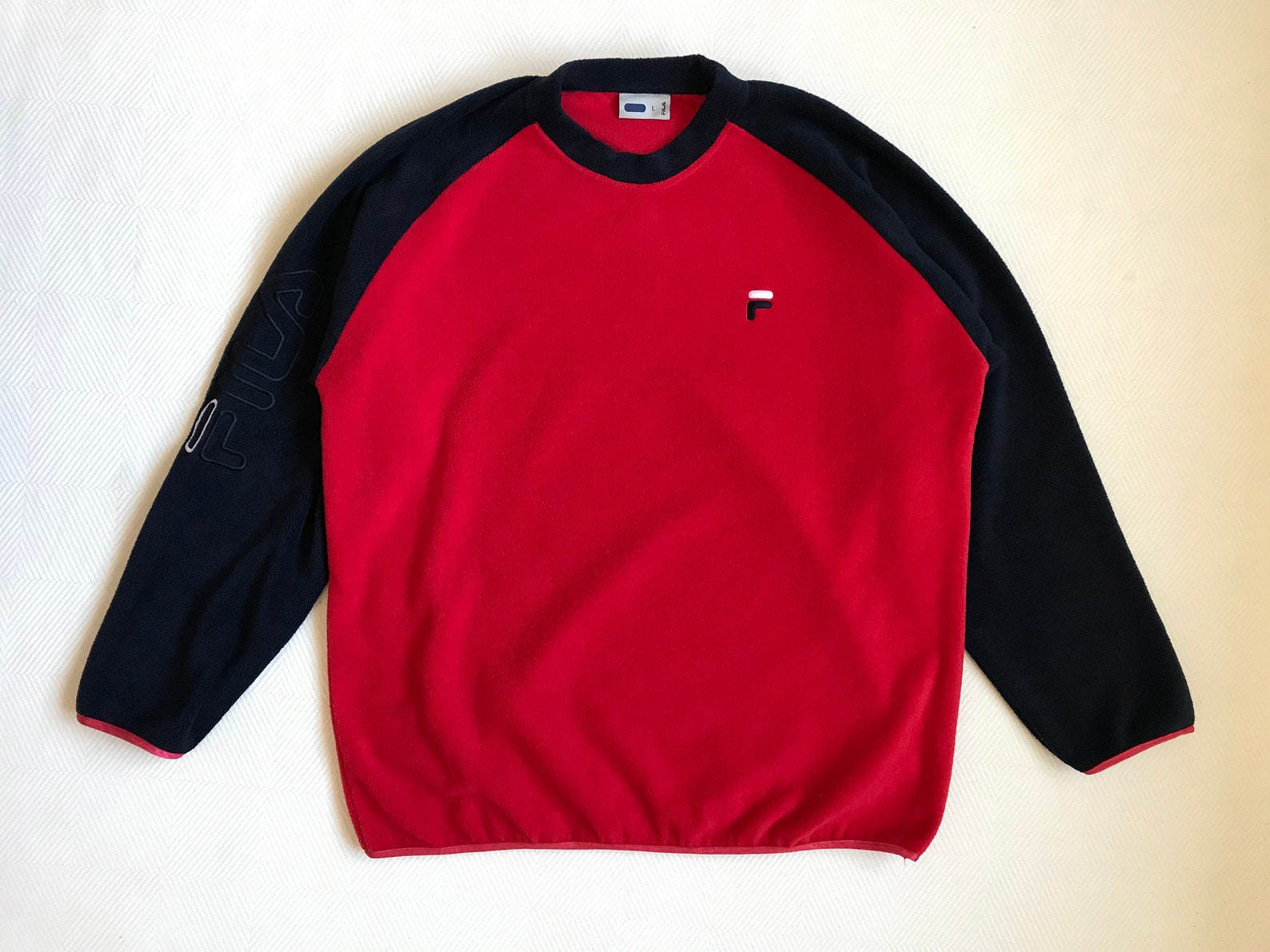 Fila Vintage Fleece Sweatshirts Size L Oversize Red Navy Blue | Etsy