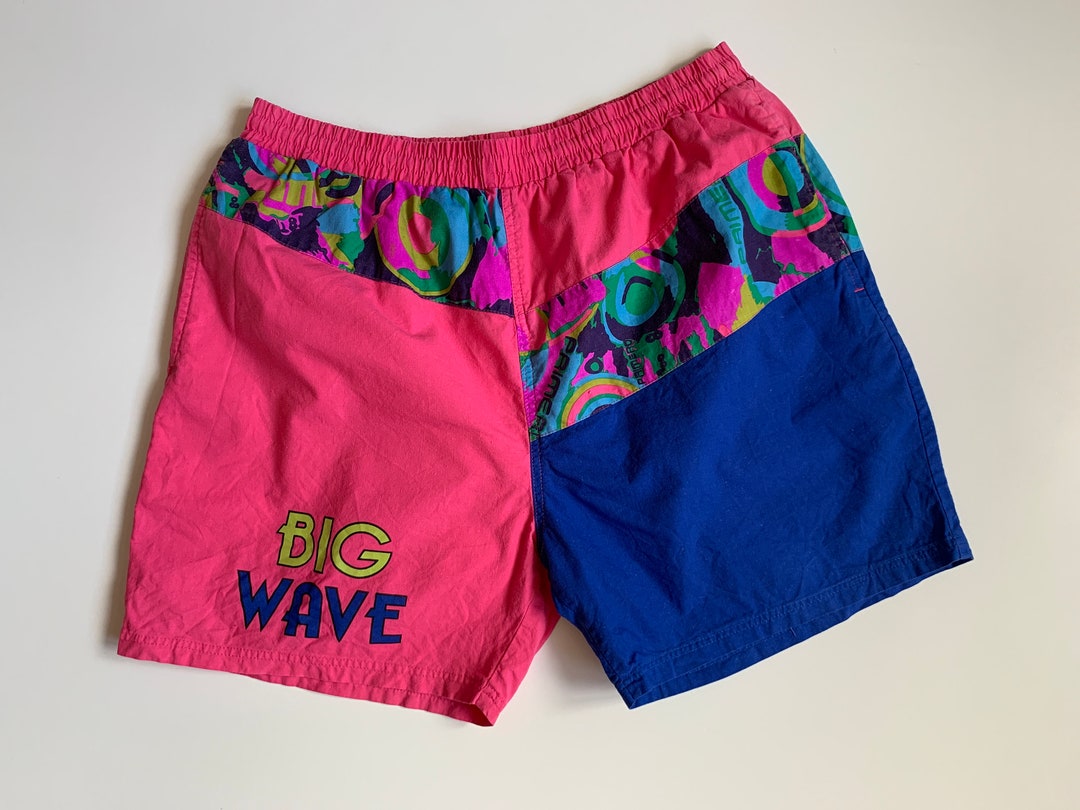 新品未使用 Nala High waist swim shorts Vtg 90s Streetwear Mens Size Large Color Block Lined Nylon