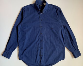 Versace V2 Classic Vintage Men's Dress Shirt Size 16 (1/2) / 42 fits for (XL) Navy Blue Luxury Retro Style
