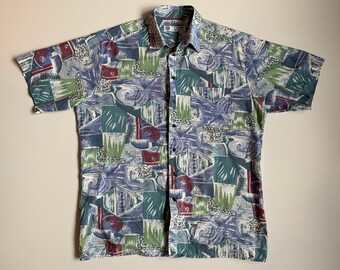 Camisa abstracta vintage para hombre C&A de los años 90, talla L