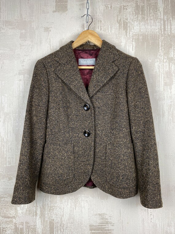 Max Mara Vintage Wool Silk Tweed Brown Jacket Women's Blazer