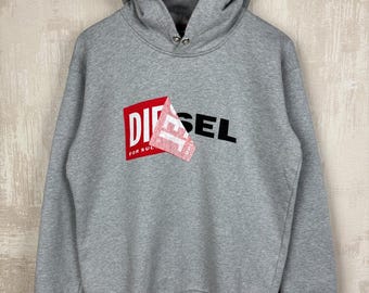 Sudadera con capucha Diesel con logotipo distorsionado y desgastado para hombre, talla XS, gris