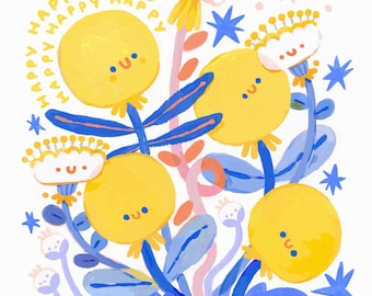 BlueBean Happy Dandelion Illustration Art