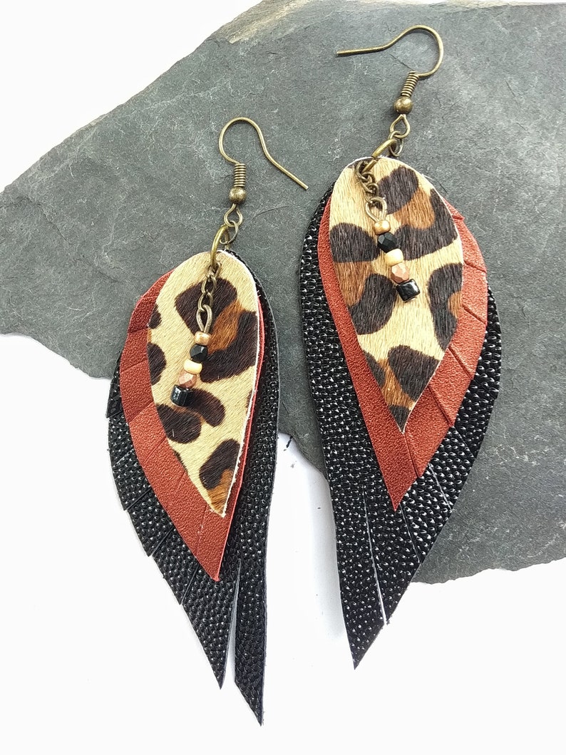 Animal Print Earrings Leopard Print Jewelry Leather Wing Earrings Third