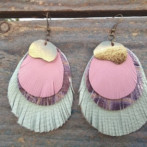 Pendientes Pavo Real, Grandes pendientes Cuero, Plumas Pavo real, Pendientes Étnicos multicolor, Bisuteria Cuero