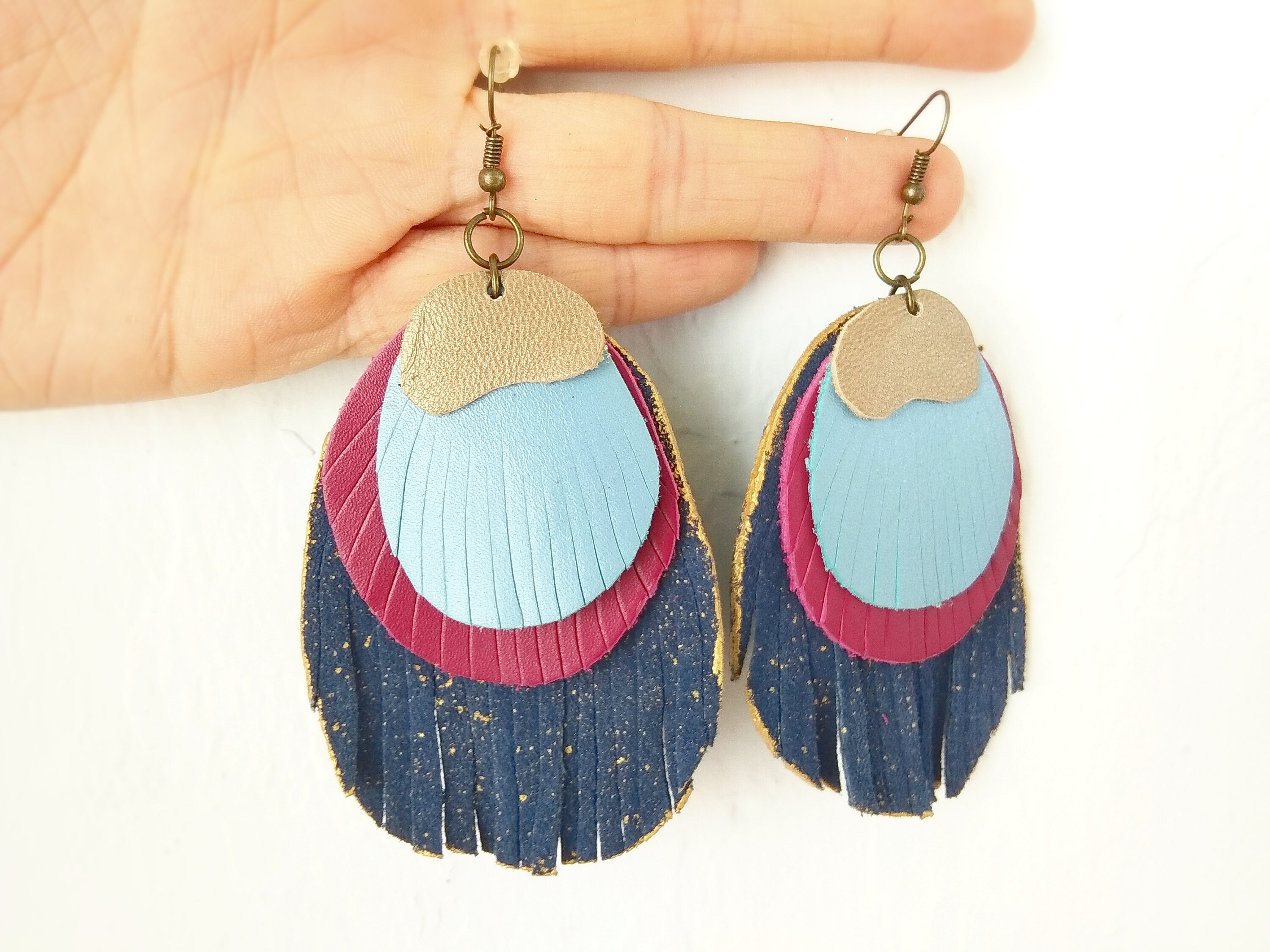 Exotic Earrings Large Leather Earrings Colorful Earrings Etsy