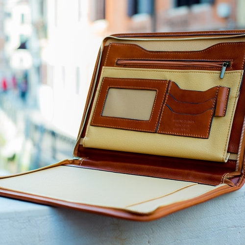 Personalized Leather Padfolio With Zipper Business Portfolio Etsy