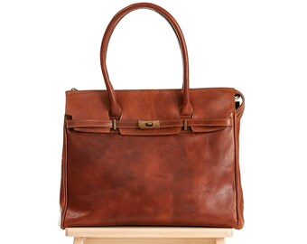 Leather Tote Bag - Personalized Tote - Women Zipper Tote - Leather Crossbody Bag for 15 inch Laptop