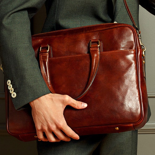 Leather Messenger Men's Leather Briefcase Brown Etsy