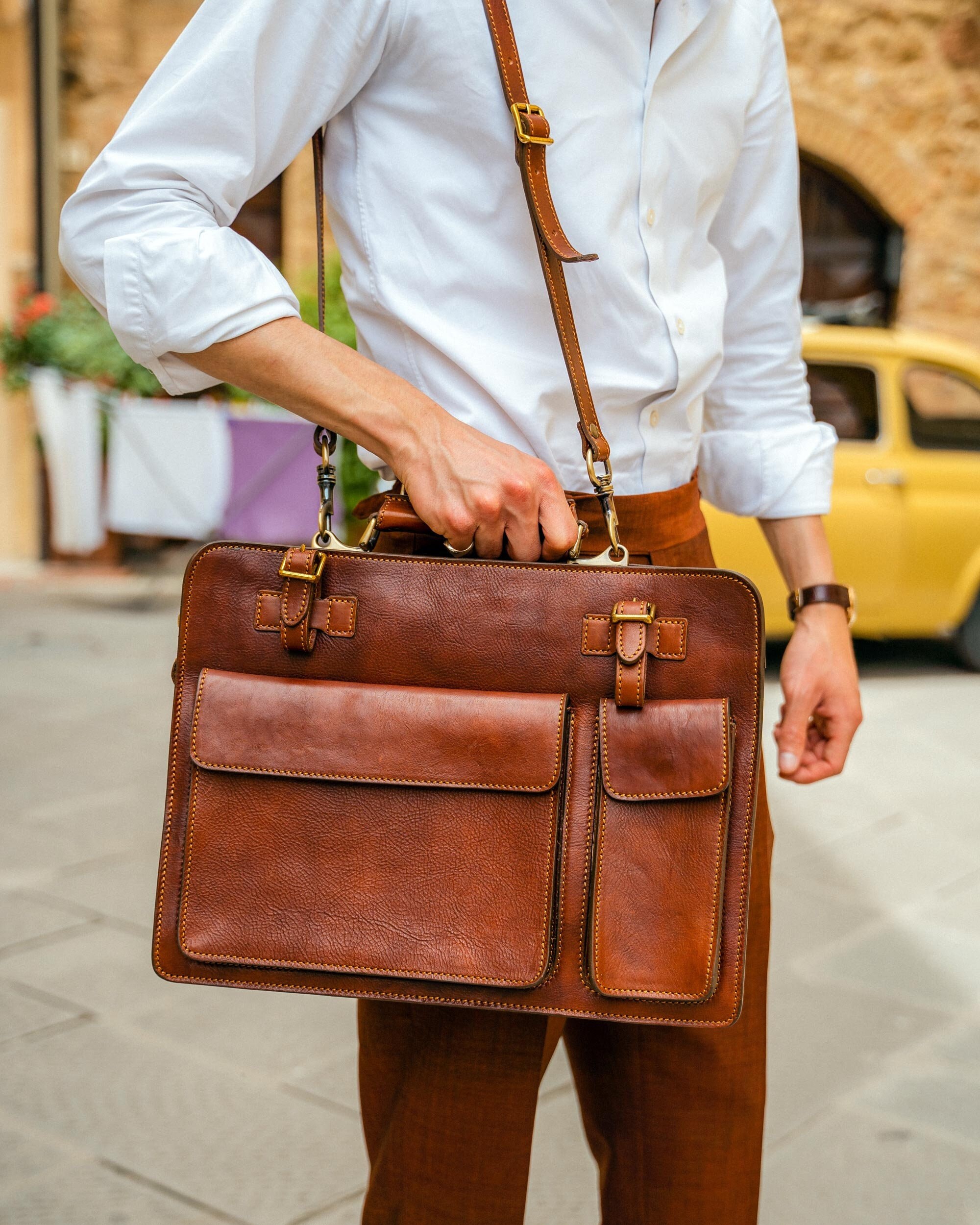 Men's Retro Genuine Leather Messenger Shoulder Bag Laptop Case Briefcase  Attache