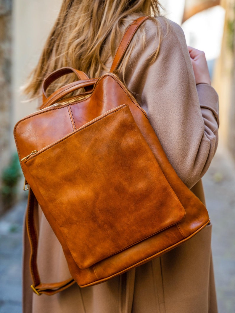 Leather Backpack Italian Handbags Handcrafted Backpack Work Etsy