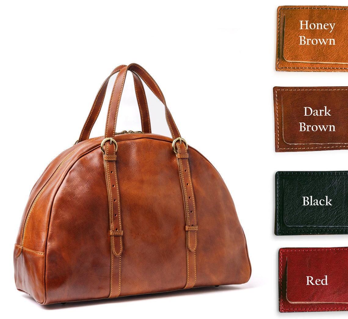 Leather Weekender Bag Leather Duffle Carryon Leather Bag Etsy