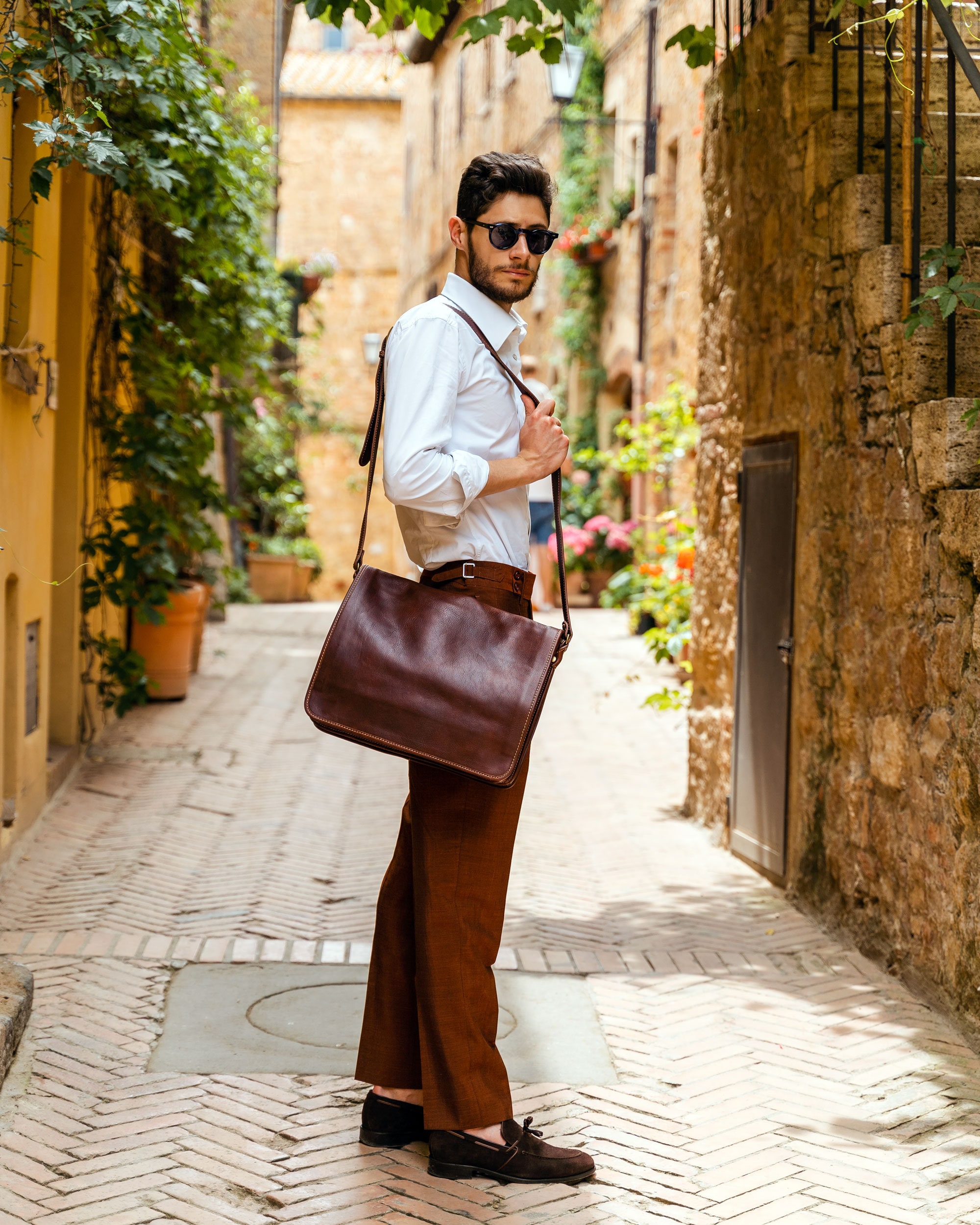 Custom Handmade Italian Vegetable Tanned Leather Satchel, Messenger Bag,  Shoulder Bag, Men Bag D003