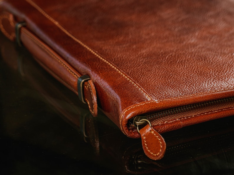 Leather Portfolio Men's Leather A4 Documents Zipper Etsy