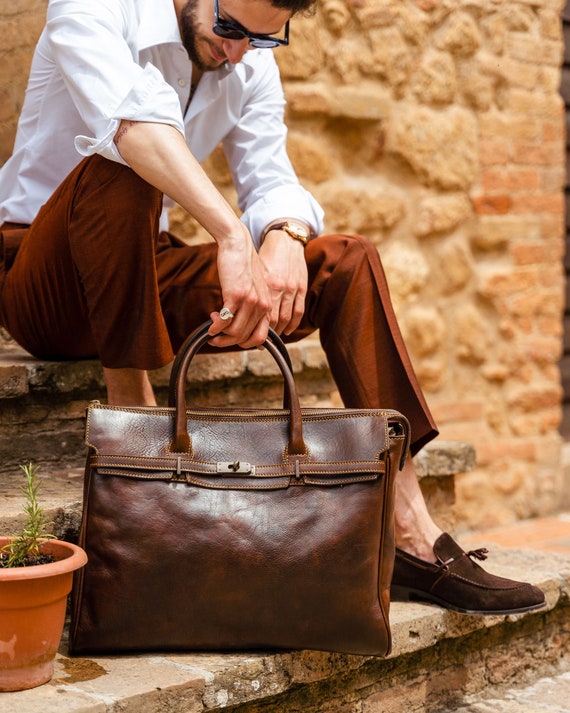 de cuero para hombre bolsa para computadora portátil Etsy España