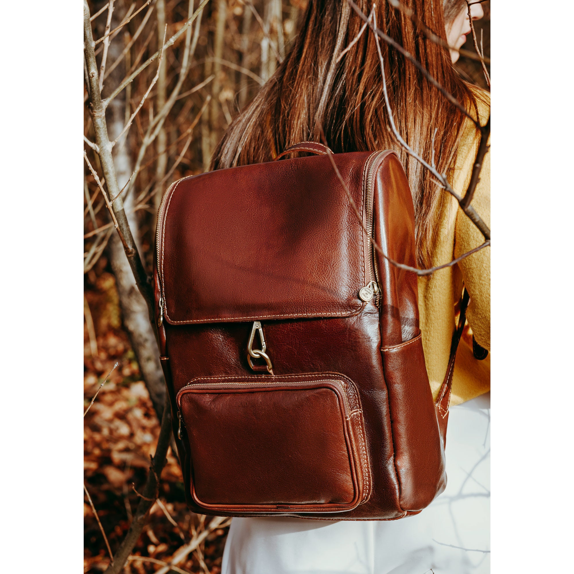 personalized leather backpack