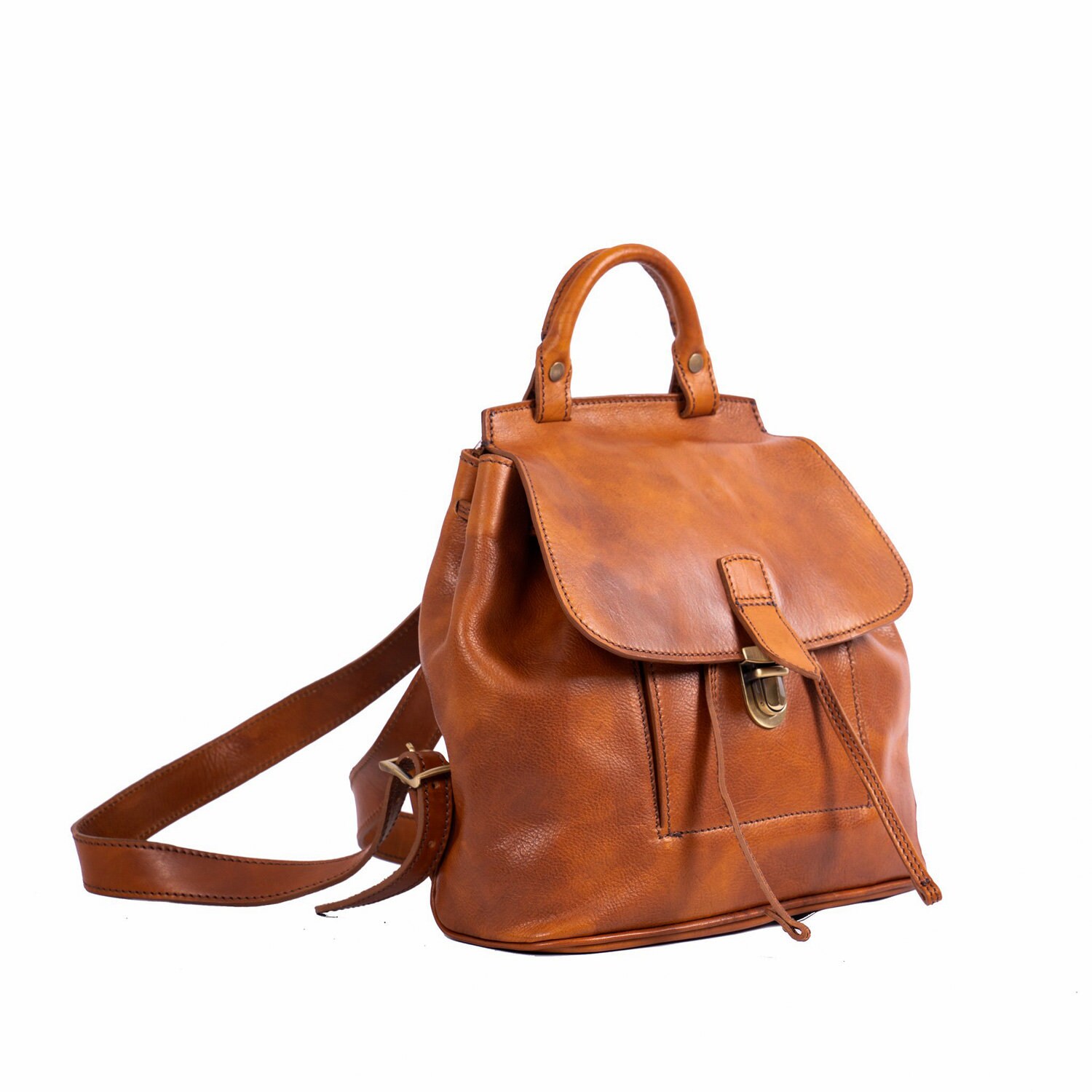 Leather backpack purse Brown full grain leather backpack Etsy