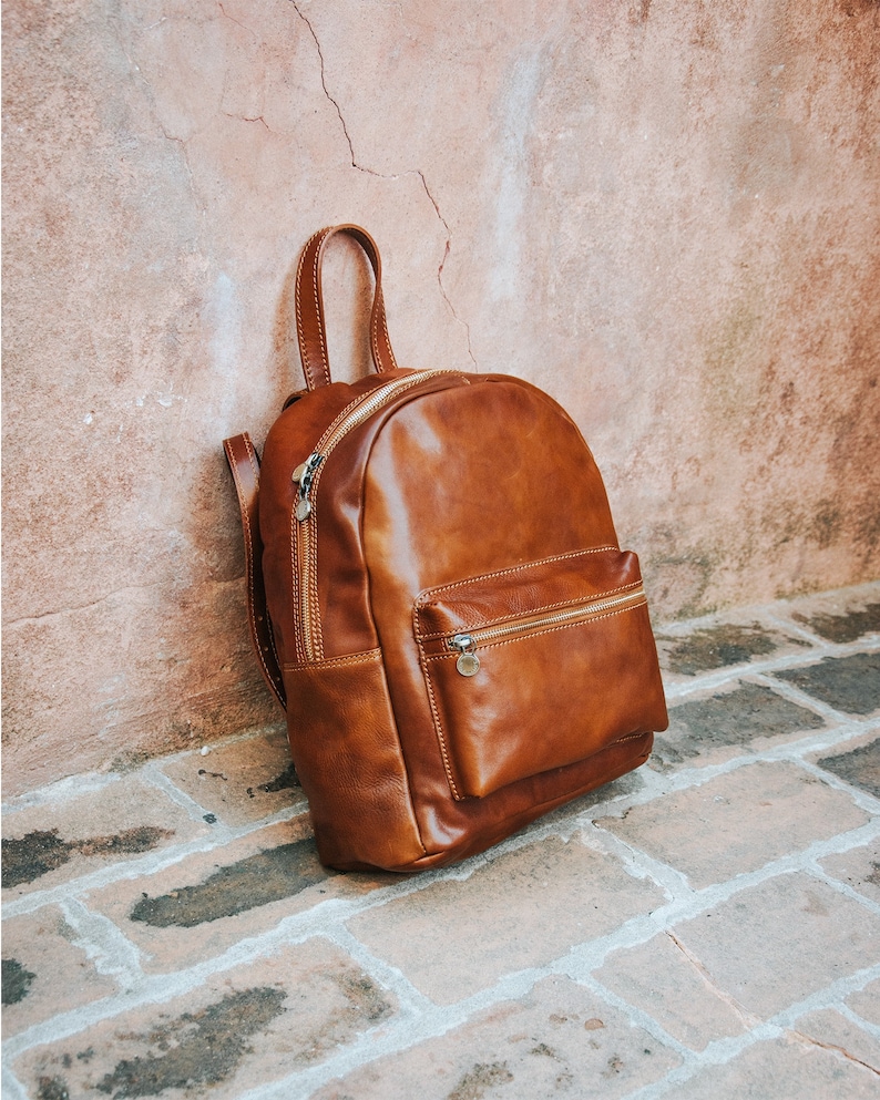 Leather Backpack Brown Leather Backpack Purse Minimalist Etsy