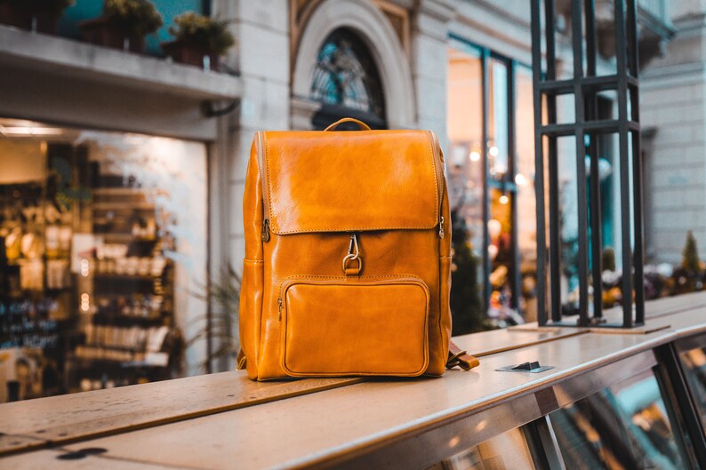 Leather Backpack Yellow Leather Italian Handmade Leather Etsy