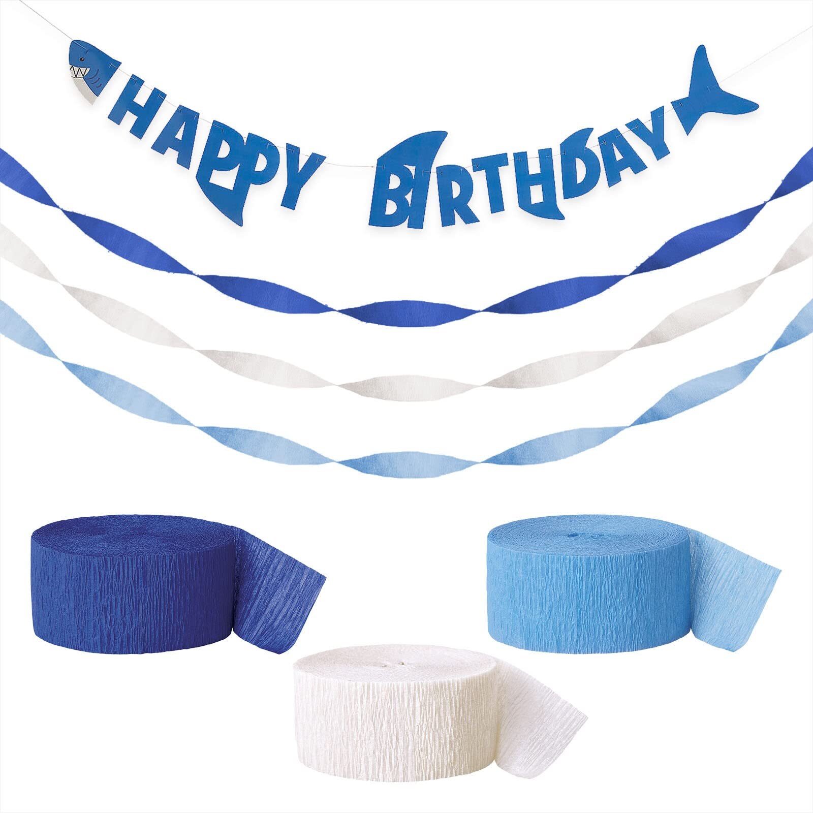 Ruffled Crepe Paper Streamers Light Blue, Dark Blue, Orange, Party  Decorations 