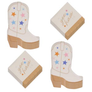Western Party Supplies - Cowboy Boot Shaped Paper Dessert Plates and Yeehaw Fringe Cowgirl Beverage Napkins (16 Plates & Napkins)
