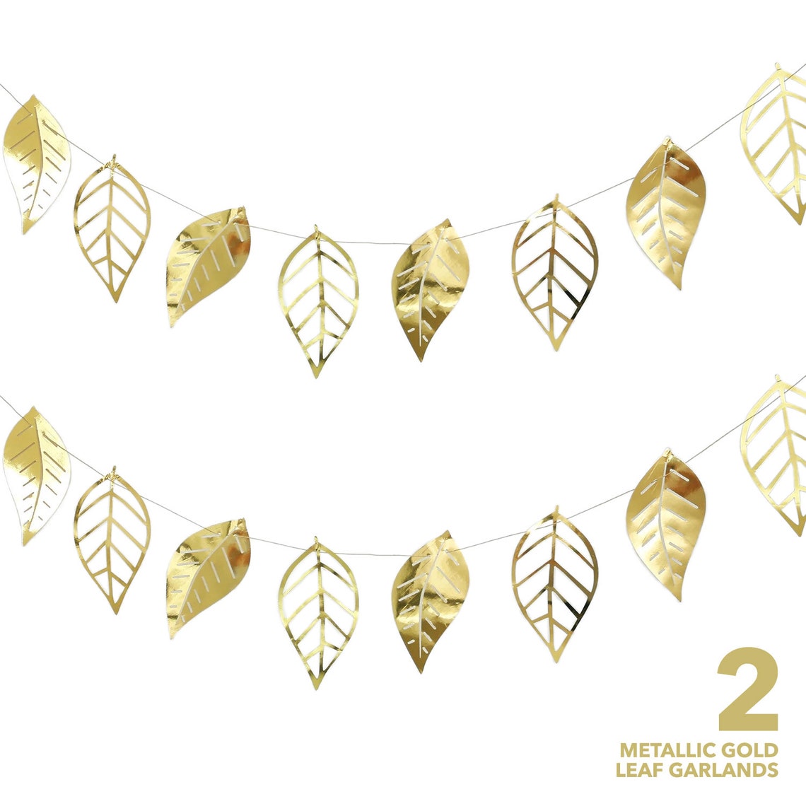 Metallic Gold Leaf Garland Large Paper Leaves Hanging Etsy