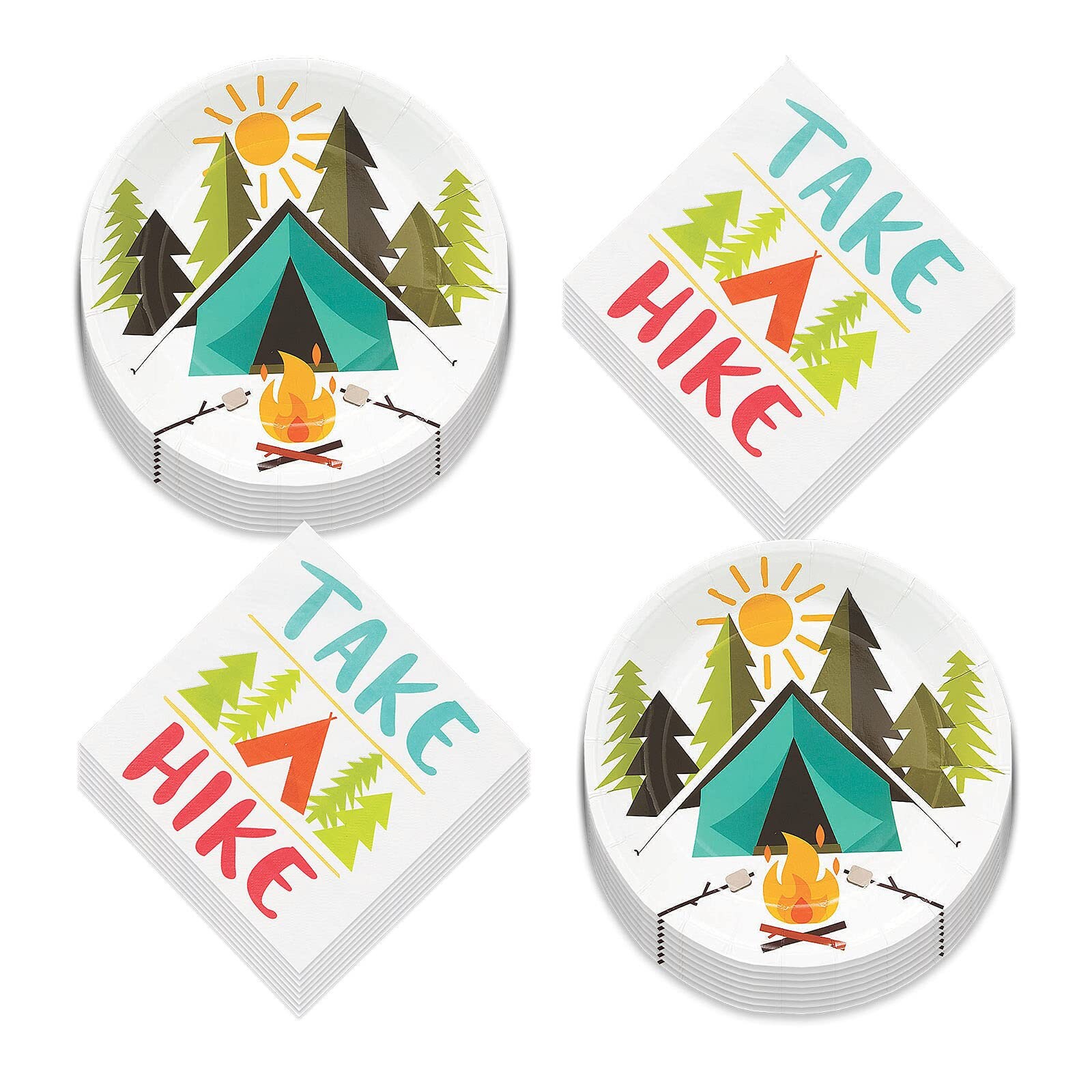 Camping Party Tent Adeventure Paper Dessert Plates and Take a Hike Napkins Serves 16