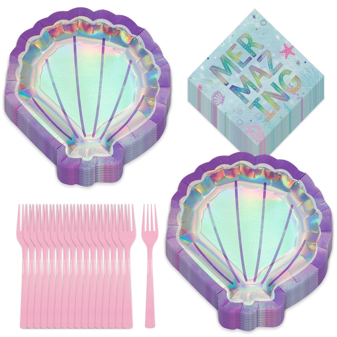 Mermaid Shine Party Supplies - Metallic Clam Shell Shaped Paper Dinner ...