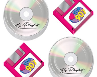 90's CD Plates and Floppy Disk Napkins – Retro Party Supplies Set