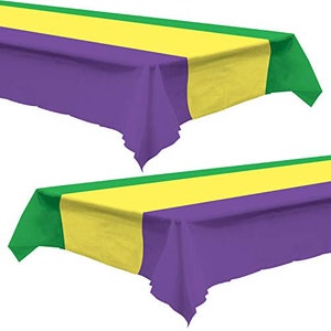 Mardi Gras Decorations Tri-Colored Plastic Tablecover for Mardi Gras and Masquerade Parties (2 Pack)