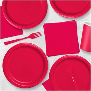 Ruby Red Paper Dessert Plates and Beverage Napkins, Solid Red Party ...