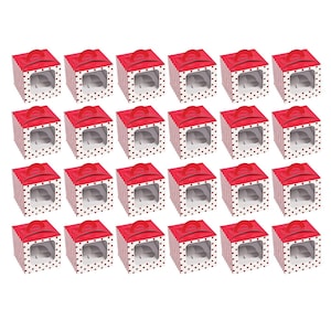 Red Polka Dot Christmas Cupcake Boxes - 24 Single Boxes with Stickers