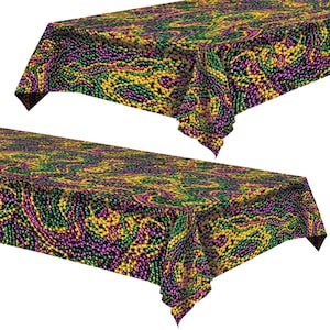 Mardi Gras Beads Tablecloth - Mardi Gras and Masquerade Party Decorations (2 Pack)