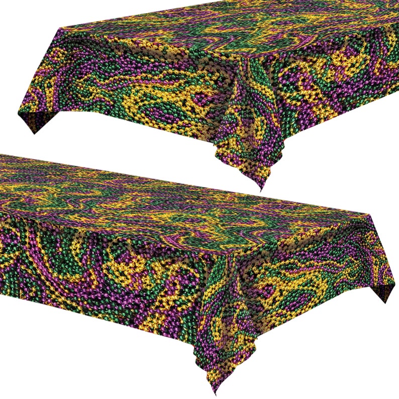 Mardi Gras Beads Tablecloth Mardi Gras and Masquerade Party Decorations 2 Pack