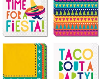 Fiesta Cocktail Napkins, Cinco de Mayo Party Supplies, Taco Tuesday Decorations, Mexican Fiesta Beverage Napkins, 64 Count