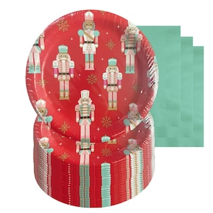 Whimsical Nutcracker Christmas Party Round Paper Dinner Plates and Napkins (20 Plates & Napkins)