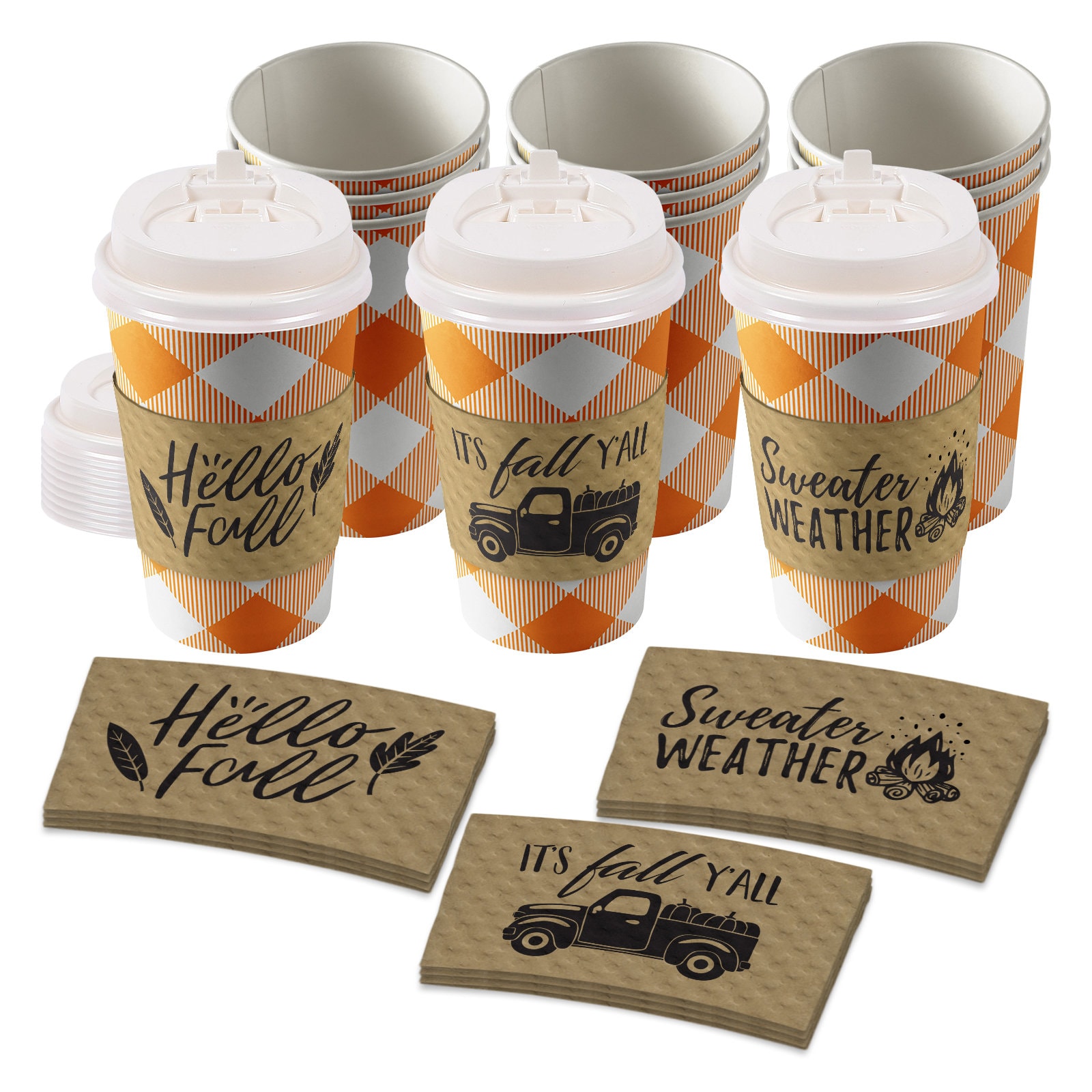 Happy Fall Yall Dog Insulated Cups With Lids and Sleeves, Fall Coffee Cups,  Set of 8 Cups, Lids, and Sleeves 