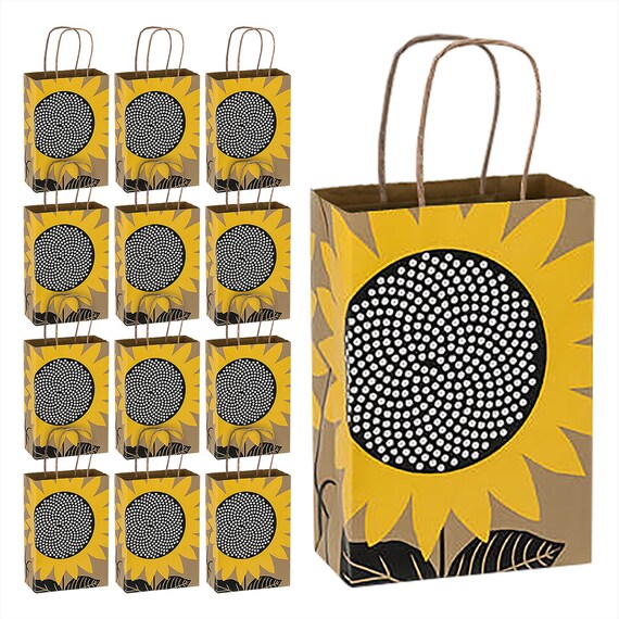 Sunflower Print Small Paper Gift Bags and Party Favor Goodie Bags