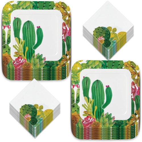 Fiesta Party Dinner Plates and Beverage Napkins Set Cactus Etsy