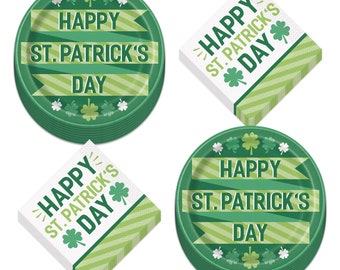 St. Patrick's Day Party Lucky Clover Paper Dinner Plates and Lunch Napkins (Serves 16)