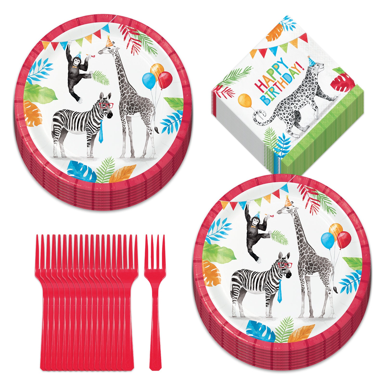Safari Party Animal Paper Dinner Plates Luncheon Napkins and Cups Serves 16